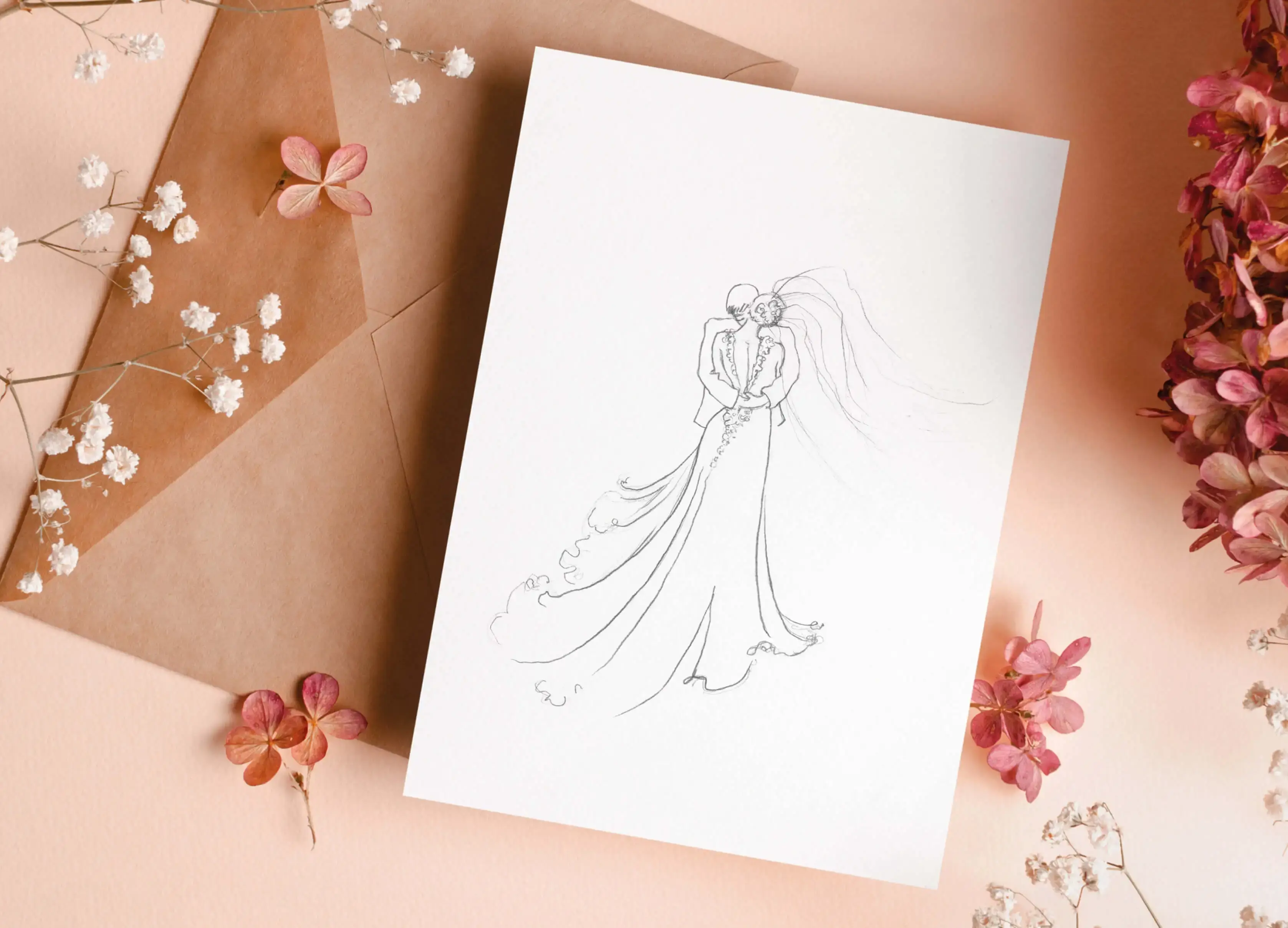 illustration drawing pencil wedding and dress